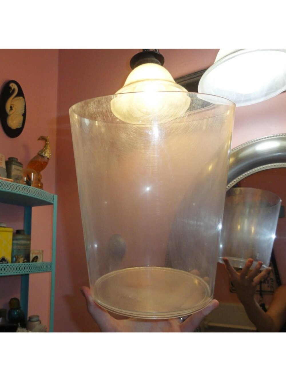 Vintage Sally Designs Clear Lucite Bathroom Trash Can mcm mid century retro